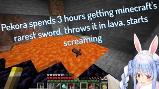 Pekora makes minecrafts strongest sword throws it in lava for no reason [upl. by Utimer388]