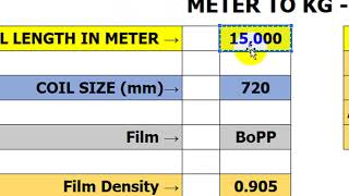 METER TO KG CONVERT FLEXIBLE FILM METER TO KG USING EXCEL SHEET [upl. by Stockwell905]