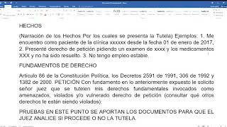 formato de tutela o modelo de acción tutela en Colombia 2020 parte I [upl. by Gleeson]