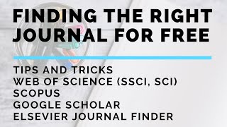 How to find the RIGHT Journals  Publish for free  SSCI  Scopus  GoogleScholar  Journal Finder [upl. by Cesya212]