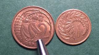 New Zealand 1967  Rare One Cent Silver Fern and Two Cent Kowhai Flower Coins Decimalization Begins [upl. by Samira]