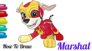 How To Draw  Color Marshall The Mighty Pup  Mighty Marshal From Paw Patrol Easy Step by Step [upl. by Ahtel]