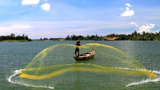 Awesome Cast Net Fishing Skill  Traditional Net Catch Fishing in The River Catch Tons of Big Fish [upl. by Kilroy]