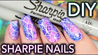 Sharpie Watercolour Nail Art WITH PATTERN [upl. by Accebor313]