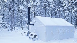 30C WINTER CAMPING ALONE in a HOT TENT [upl. by Aivon]