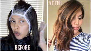 DIY HIGHLIGHTS USING CAP Revlon Frost amp Glow Highlighting Kit [upl. by Oniuqa]