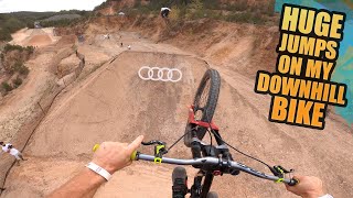 RIDING HUGE JUMPS ON MY DOWNHILL BIKE  AUDI NINES FREERIDE LINE [upl. by Marion28]