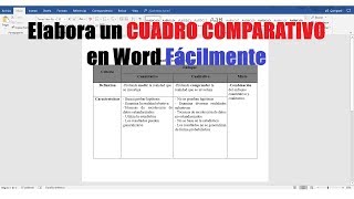 CÓMO HACER UN CUADRO COMPARATIVO EN WORD FÁCILMENTE [upl. by Amalle]