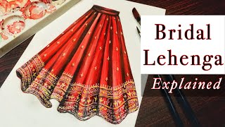 Bridal Lehenga Illustration  Easy Approach  Art studio by Srabani [upl. by Allbee]