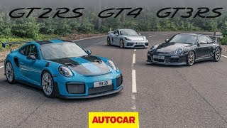 Greatest Porsche GTs 718 Cayman GT4 meets 911 GT2 RS and GT3 RS  Autocar heroes [upl. by Keithley]