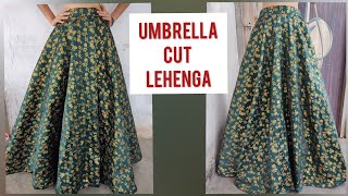 Umbrella cut lehenga  cutting and stitching full tutorial  easy and simple way [upl. by Hanimay]