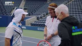 Peyton Manning amp John McEnroe play doubles tennis  McEnroes Places [upl. by Nahamas299]