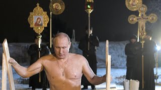 Russian president Vladimir Putin braves subzero lake to mark Orthodox Epiphany [upl. by Ahsiuqram135]